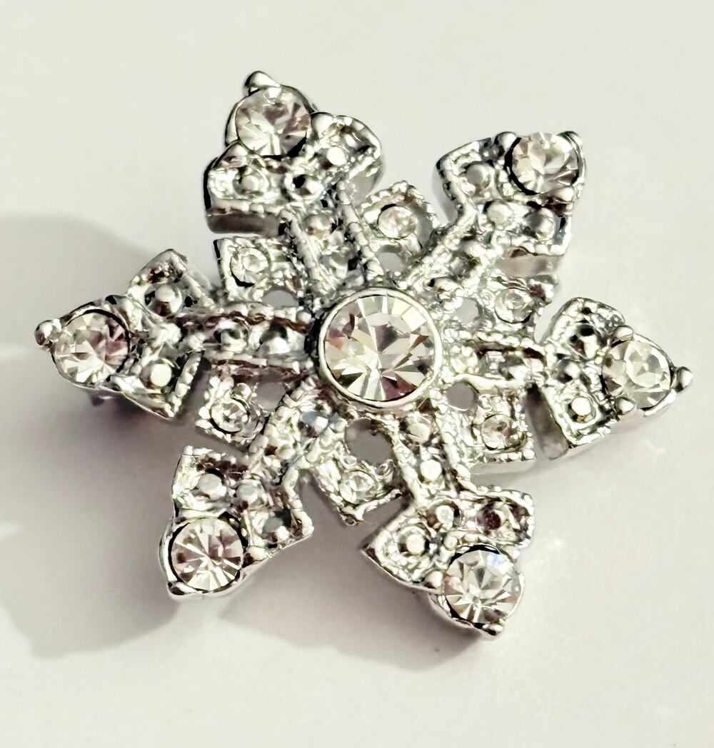 Vintage Silver Tone Rhinestone Snowflake Brooch Pin
